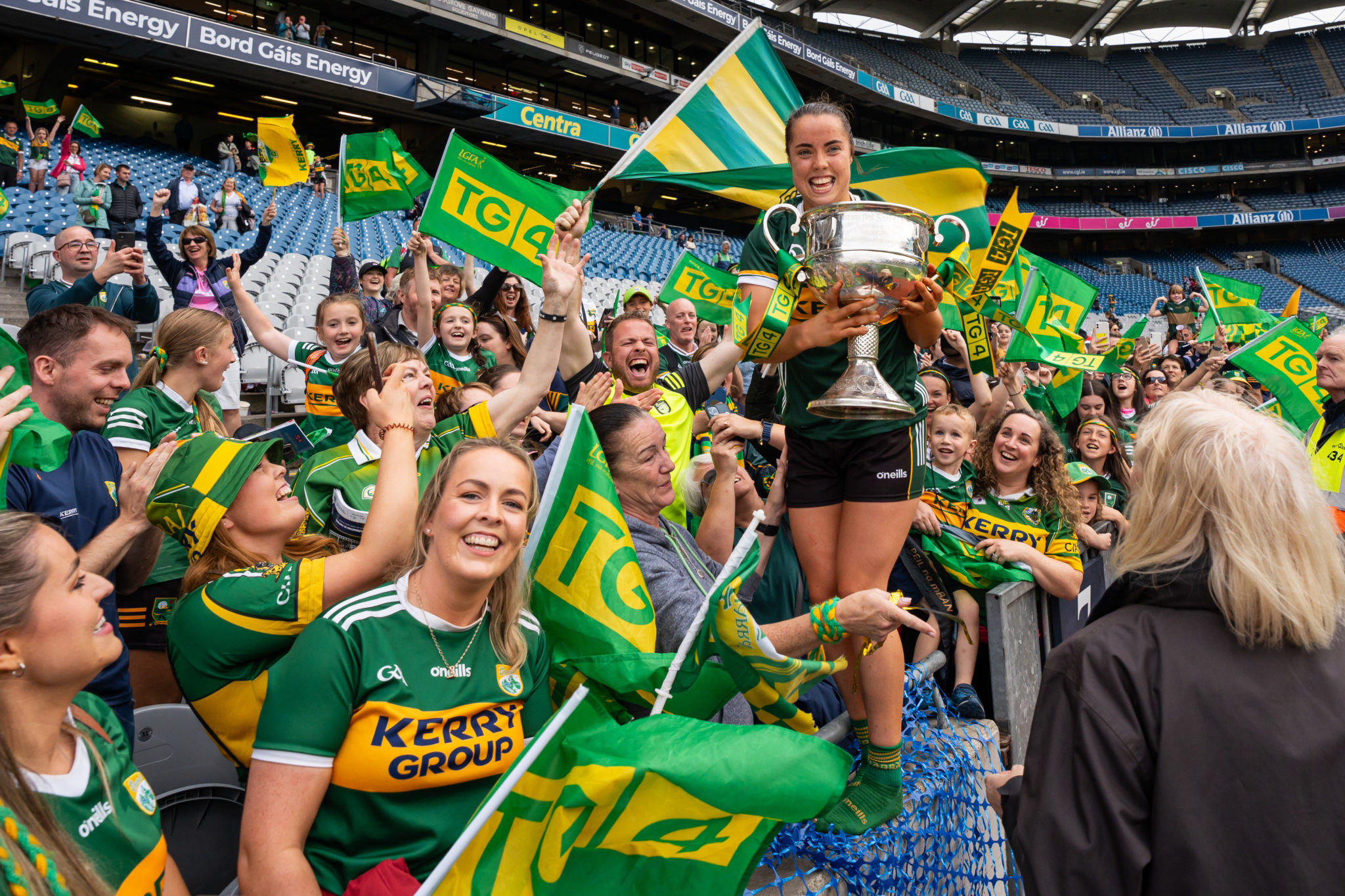 Danielle O'Leary celebrates with supporters