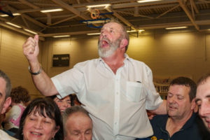 Danny Healy-Rae celebrates after being elected in Kerry. Photo: David Corkey/Radio Kerry