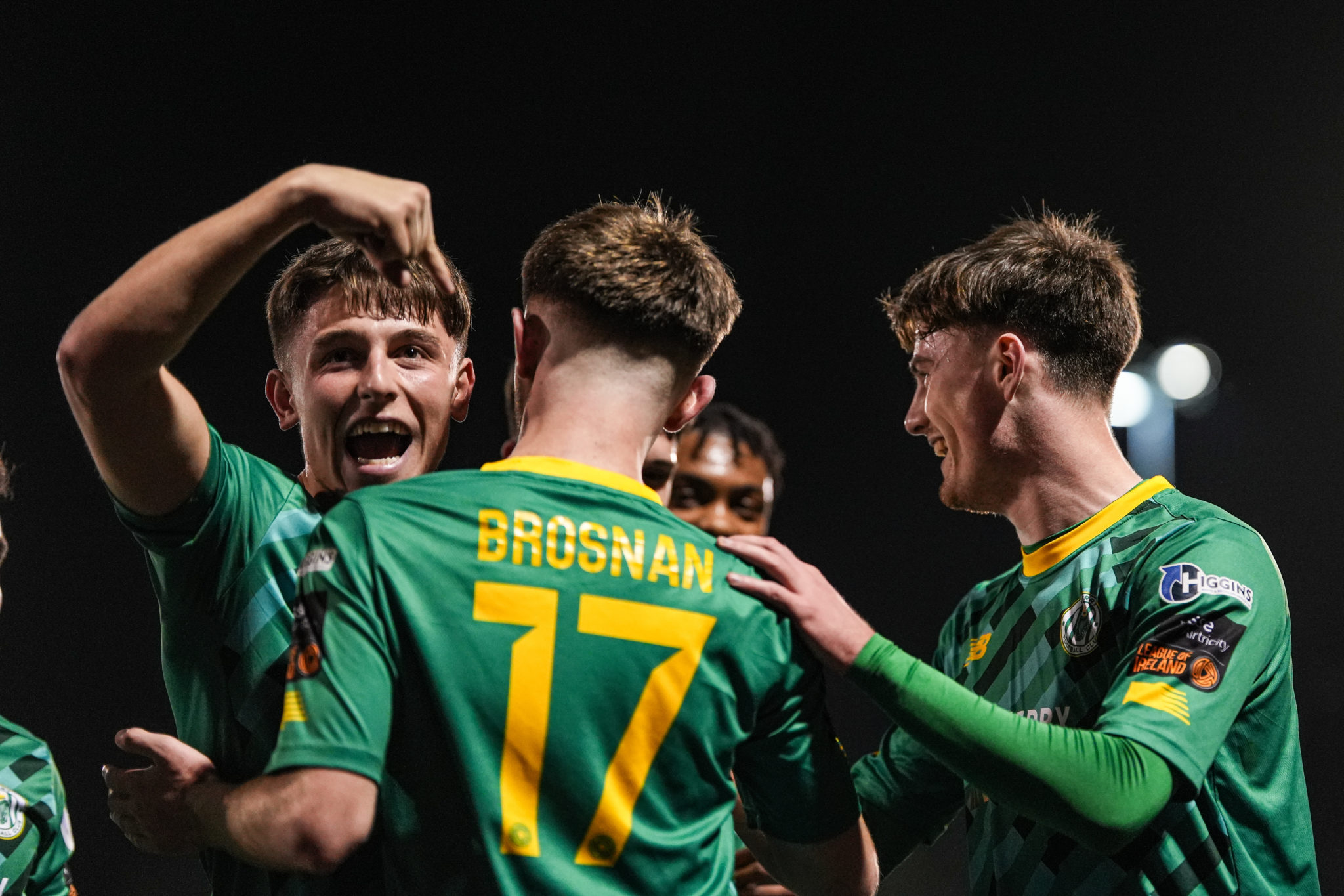 Kerry FC’s Cian Barret and Cian Brosnan celebrate after opening the scoring against Athlone Town in the SSE Airtricity League of Ireland First Division at Mounthawk Park, Tralee. Photo: David Corkey /Radio Kerry Sport