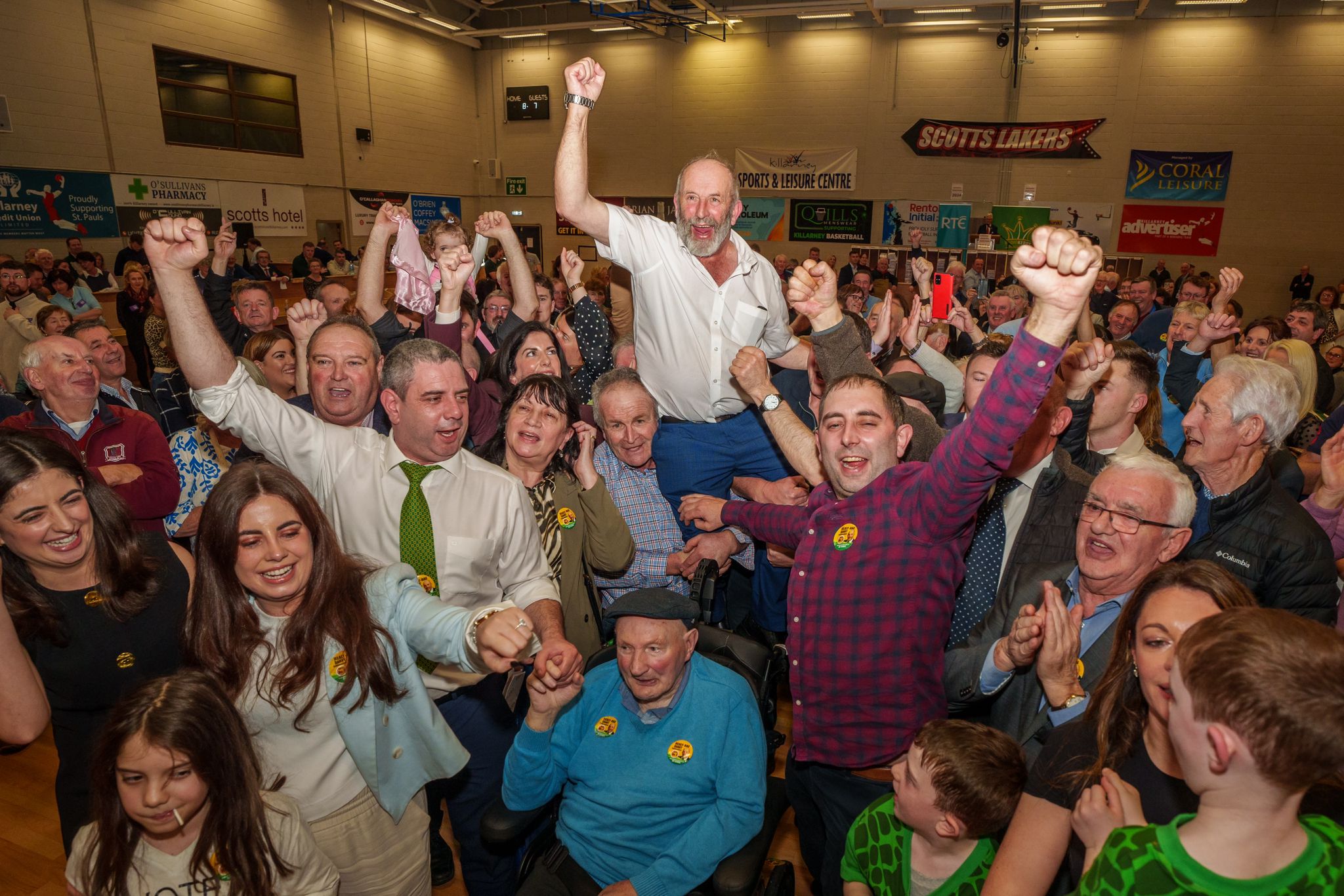 Danny Healy-Rae celebrates after being elected in Kerry. Photo: David Corkey/Radio Kerry