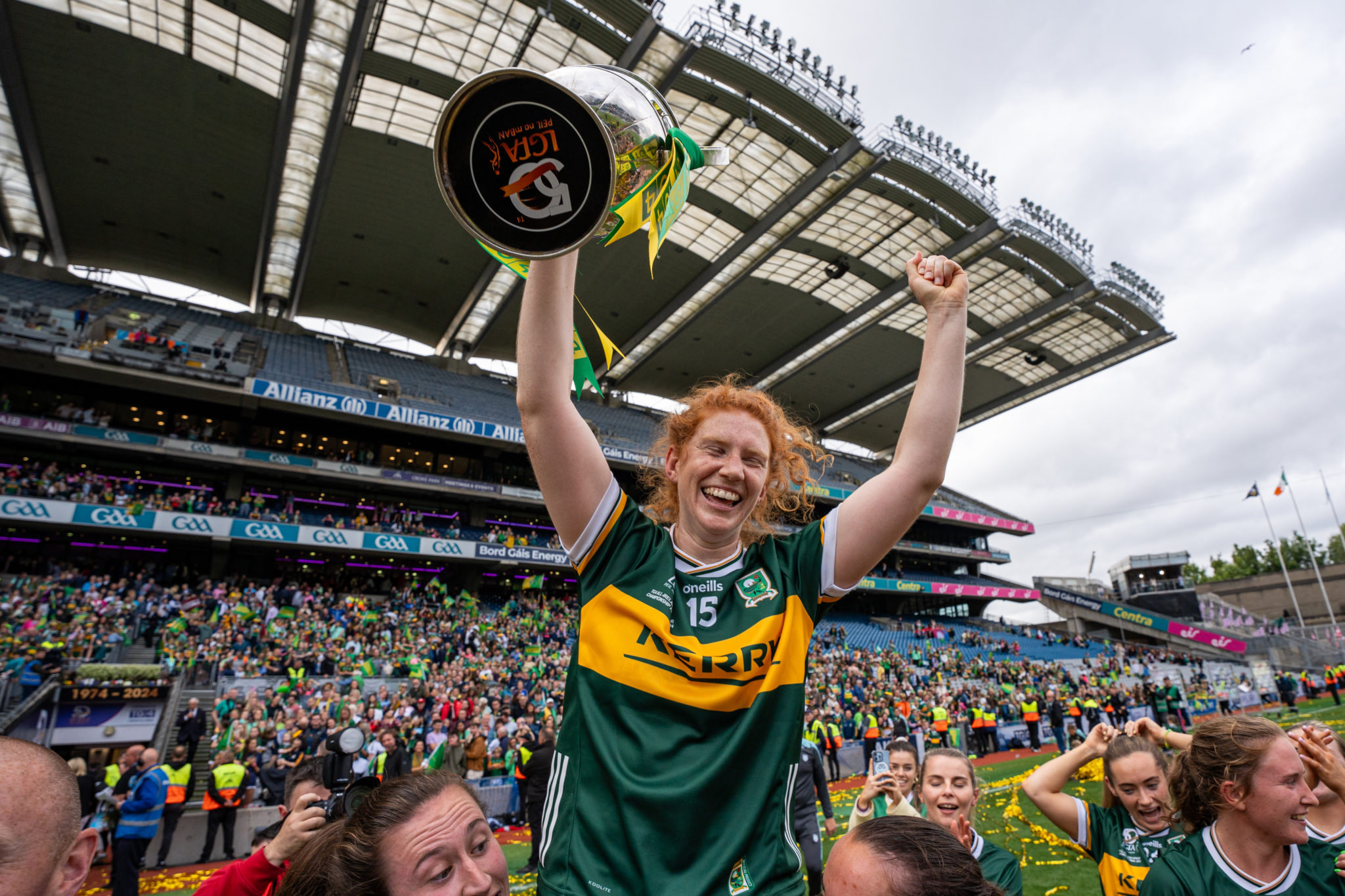 Louise Ní Mhuircheartaigh celebrates after Kerry win the All-Ireland Championship