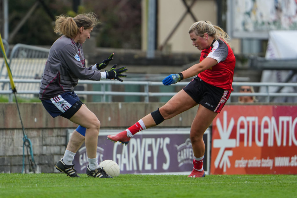 Rathmore's Sinead Warren in action against Scartaglin LGFA in the Bons Secours Ladies Intermediate Football Championship Final | Photo by David Corkey Radio Kerry Sport