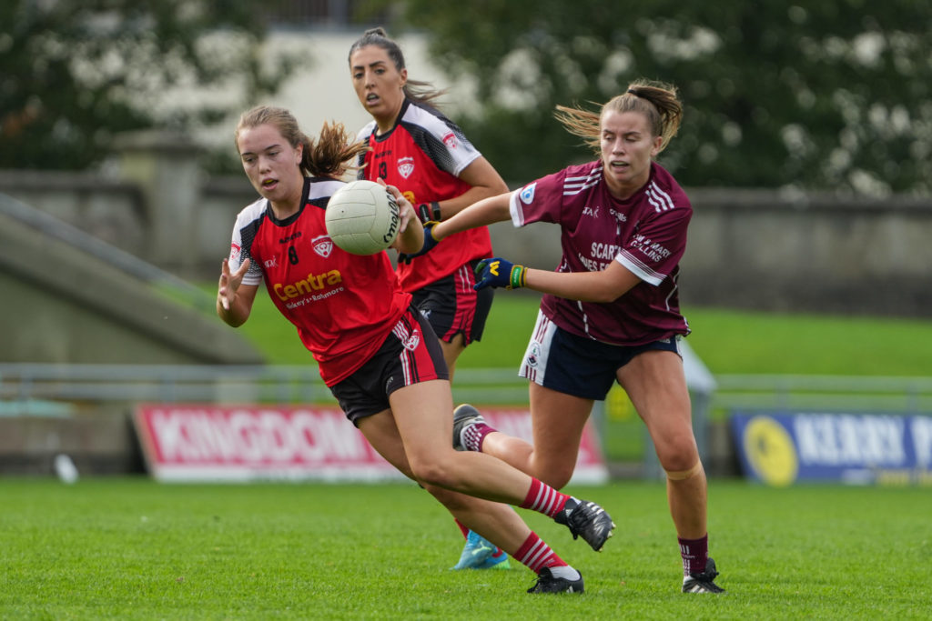 Rathmore's Mary Collins in action against Scartaglin LGFA in the Bons Secours Ladies Intermediate Football Championship Final | Photo by David Corkey Radio Kerry Sport