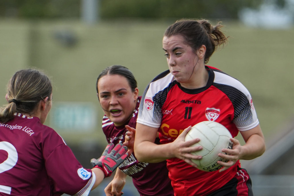 Rathmore LGFA's Danielle O'Leary in action against Scartaglin LGFA in the Bons Secours Ladies Intermediate Football Championship Final | Photo by David Corkey Radio Kerry Sport