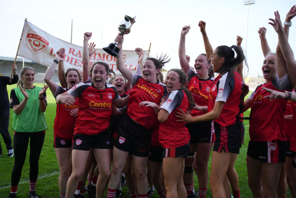Rathmore LGFA celebrates winning the Bons Secours Ladies Intermediate Football Championship Final | Photo by David Corkey Radio Kerry Sport