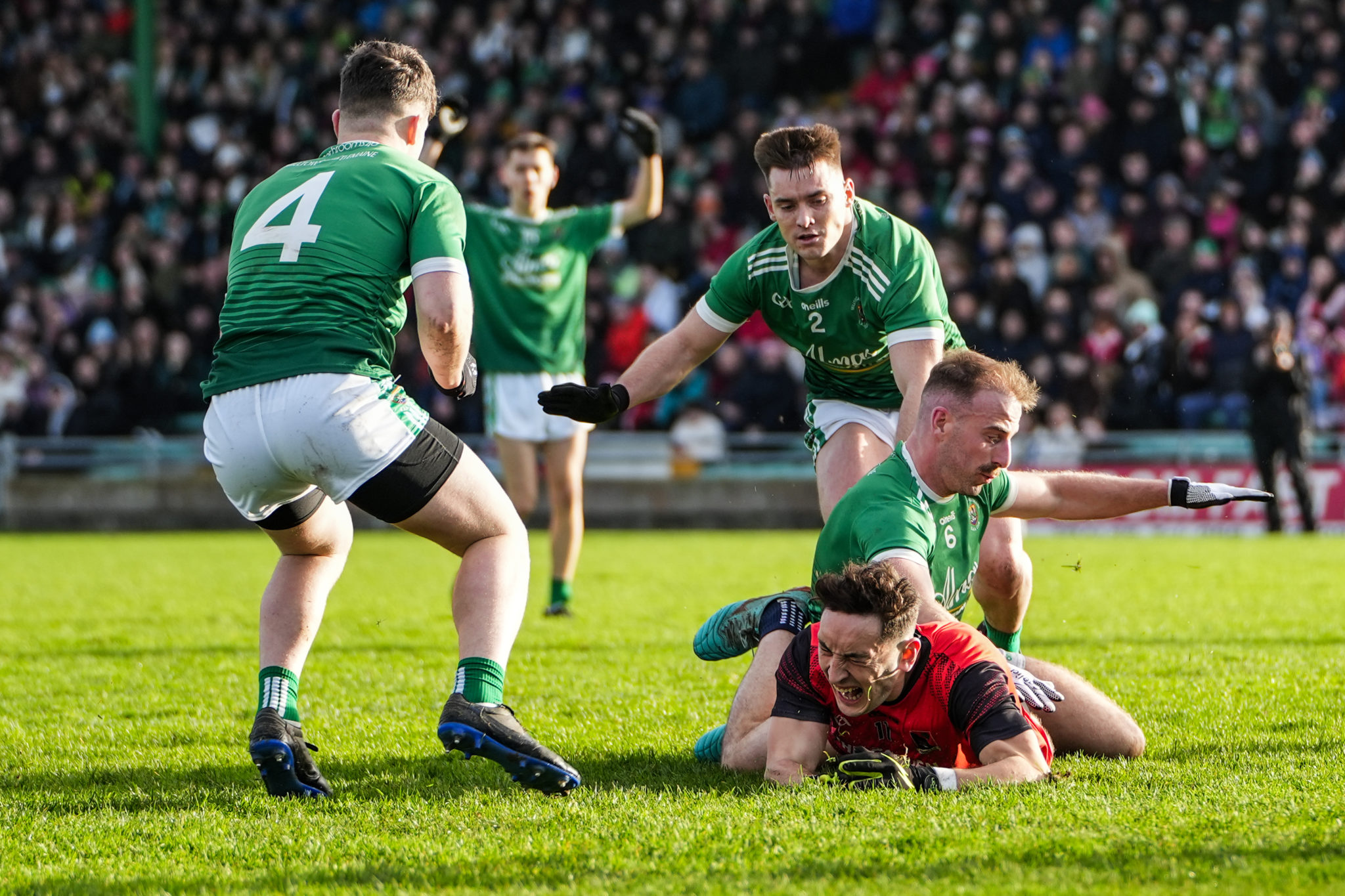 Milltown/Castlemaine's David Roche in action against Fossa's Paudie Clifford in the Kerry Petroleum Intermediate Club Football Championship Final | Photo by David Corkey Radio Kerry Sport
