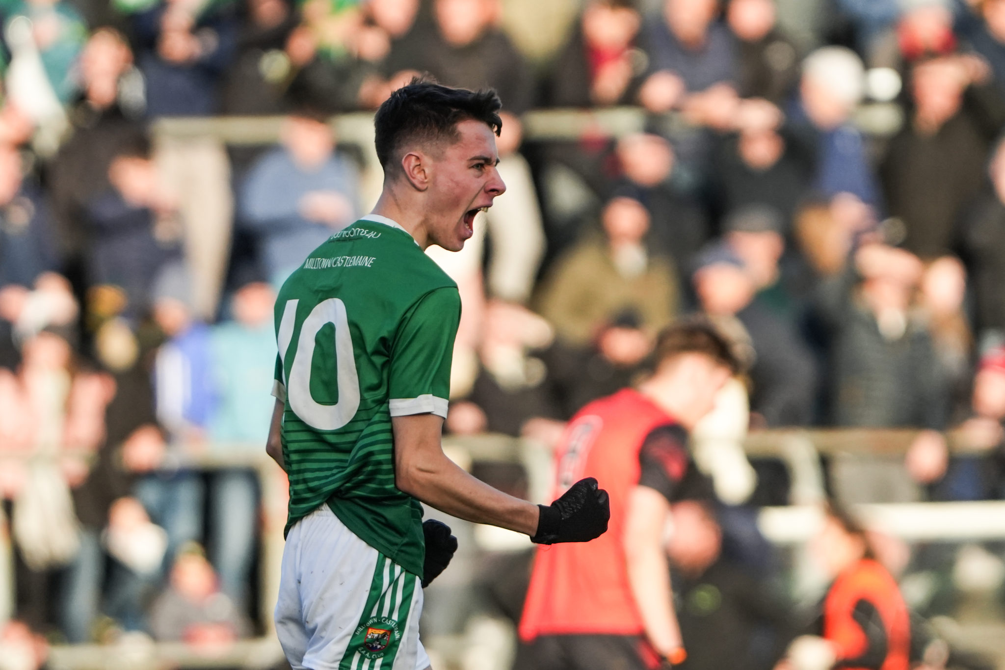 Brendan Casey of Milltown/Castlemaine celebrates after he scores his sides first goal against Fossa in the Kerry Petroleum Intermediate Club Football Championship Final | Photo by David Corkey Radio Kerry Sport