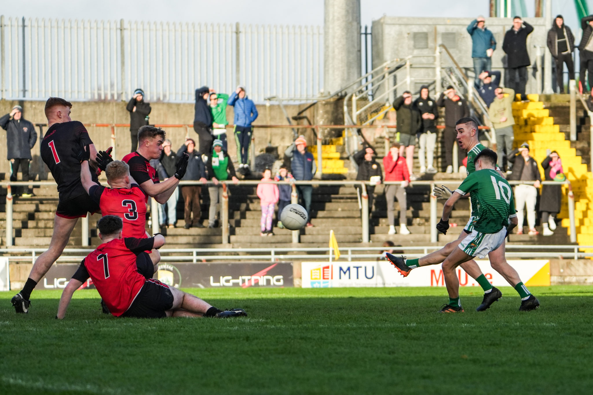 Brendan Casey of Milltown/Castlemaine scores his sides first goal against Fossa in the Kerry Petroleum Intermediate Club Football Championship Final | Photo by David Corkey Radio Kerry Sport